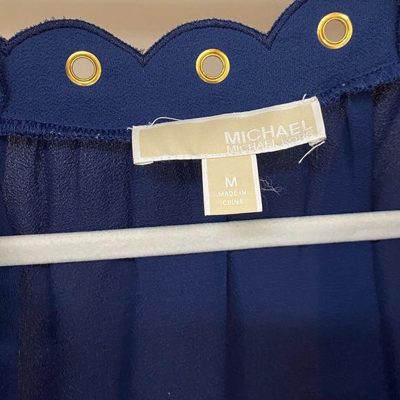 Michael Kors Navy Blue Scallop Blouse with Gold Details - Picture 3 of 6